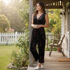 Love On A Hanger Velvet Floral S‎ Small Wide Leg Jumpsuit whimsigoth y2k cottage